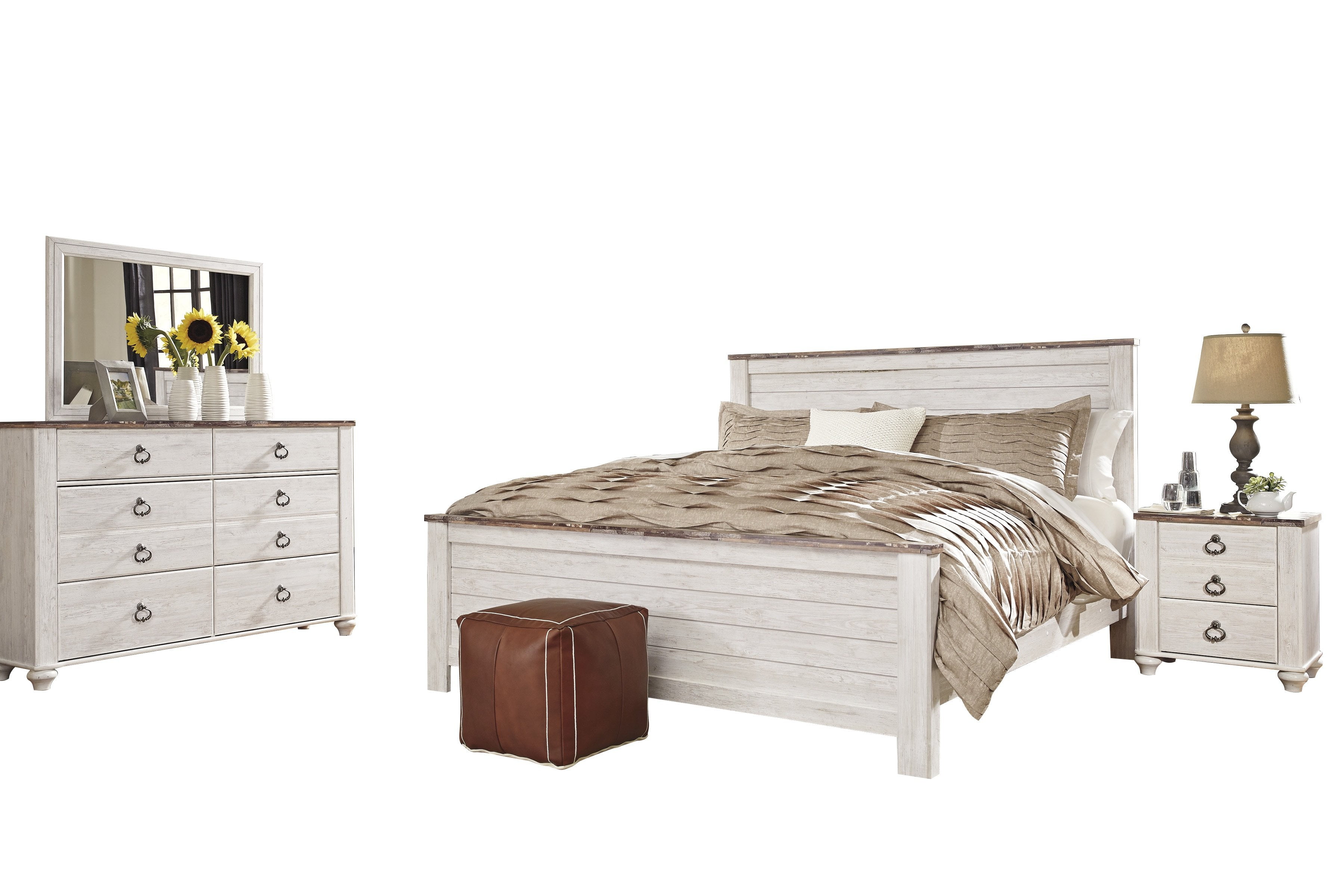 Ashley Furniture Willowton 4 PC Cal King Panel Bedroom Set White