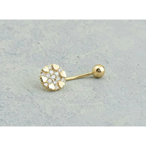 Solid Gold Belly Button Ring Dainty Belly Diamond Piercing 14K Gold.
