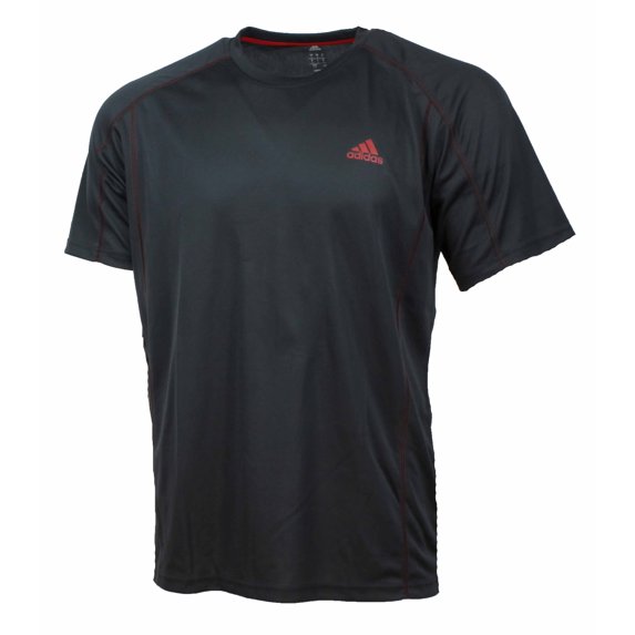 Adidas Mens Short Sleeve Poly Climalite T-Shirt (Dark Grey/Scarlet, Large)