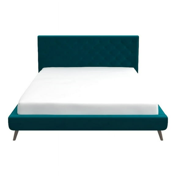 Ashcroft Mid-Century Wood Tufted Platform Bed, King, Blue/Brown