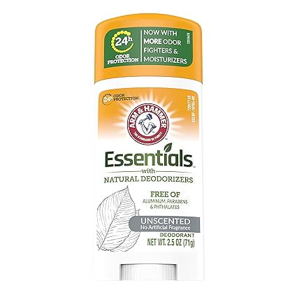 Arm & Hammer Essentials Natural Deodorant Solid, Unscented, 2.5 Ounce (Pack of 3)