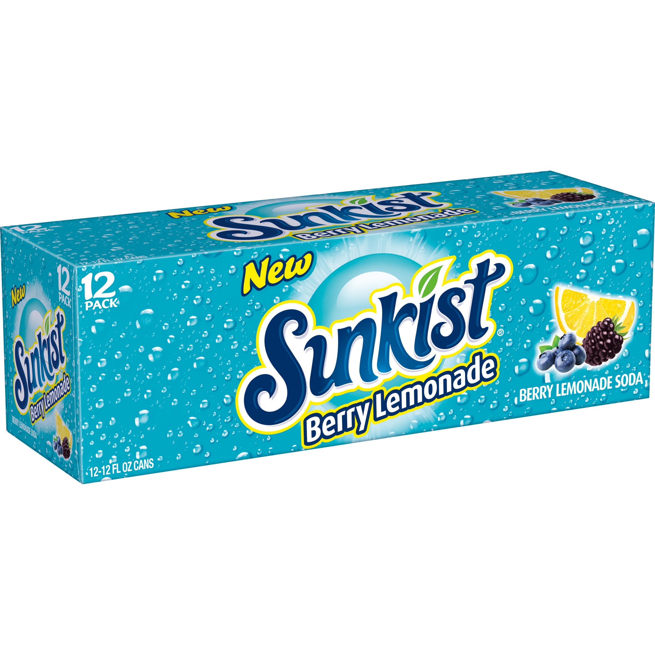 Sunkist Caffeine Free Berry Lemonade Soda Pop, 12 fl oz, 12 Pack Cans, Allergens Not Contained