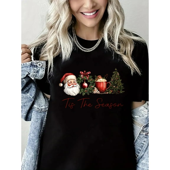 Merry Christmas T-Shirt Women Cute Santas Gift Graphic Casual Short Sleeve Holiday Top