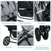 Infans Foldable Double Baby Stroller Lightweight Front & Back Seats Pushchair Gray
