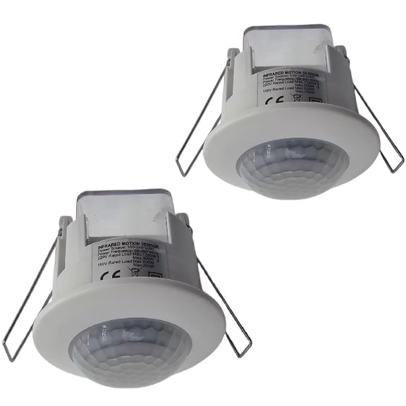Clearhill  PIR Motion Sensor 2 PCS, ceiling mount, embedded infrared motion detector, occupancy sensor, 360° detection, 240V, adjustable timer and sensitivity, suitable for LED, range up to 6m