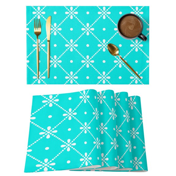 Teal Green Checkered Placemats Set of 6 Farmhouse Plaid Modern Art Place Mats Indoor Wipeable Table Mats Washable Cloth Dining Table Placemats for Kitchen Holiday Party Home Decor 13x19 Inch