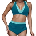 thumbnail image 2 of Women's High Waist Bikini Sets Stretch Quick-Dry Slimming Two Piece Bathing Suit Color Block Modest Swimwear (XL, Green), 2 of 4