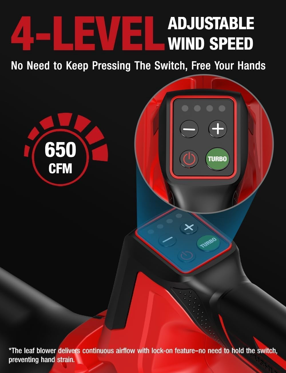 650 CFM 160 MPH Cordless Leaf Blower, 26000 RPM Brushless Motor, 4-Speed + Turbo Mode, Lock-On Switch, 2-Piece Tube, for Milwaukee M18 Battery (Battery Not Included)