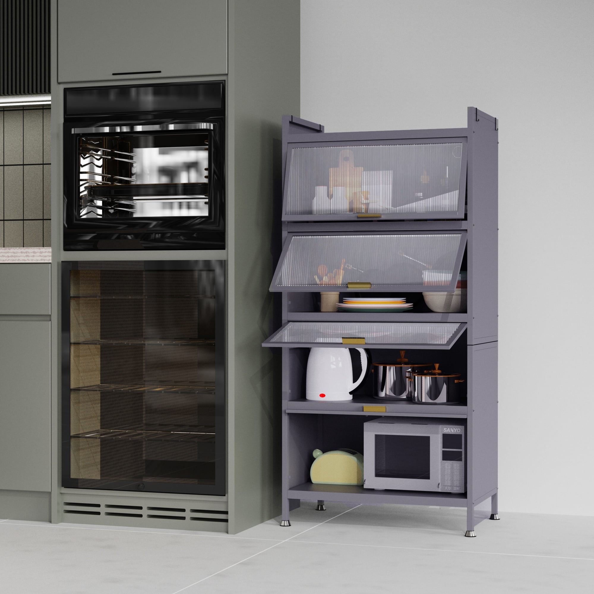 Ufurpie 4 Drawer Vertical Storage with UpFlip Glass Doors