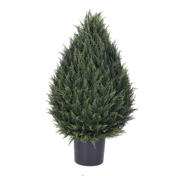 Vickerman 36" Artificial UV Resistant Cedar Pine Cone Topiary In Black Pot.