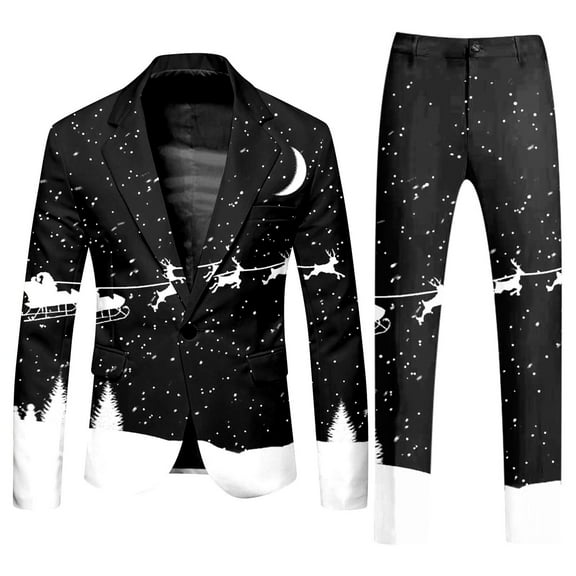 Men's Suits Christmas Full Print Suit And Pants Set for Festive Celebrations Elegant Style Stylish Outfit Unique Fashion Statement Comfortable Fit