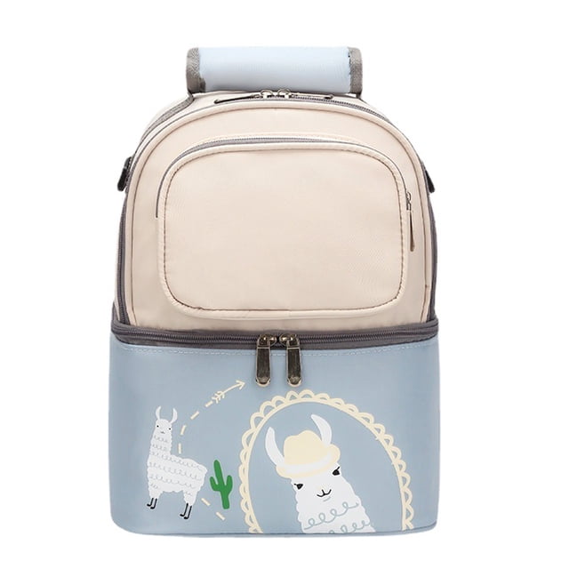 Bolsa de transporte para enfriar leche materna, impermeable, suave, con doble capa de aislamiento, para biberones, mochila para almuerzo, color beige y azul cielo.