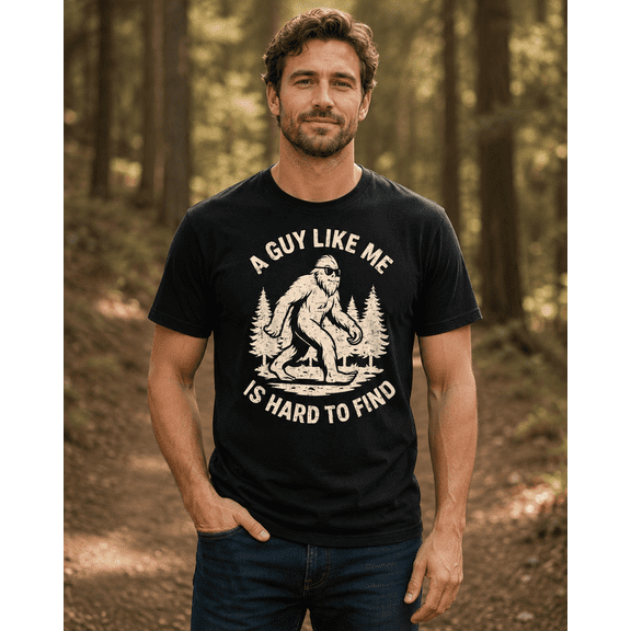 Men’s Bigfoot Graphic T-Shirt, Funny Sasquatch Forest Print Short Sleeve Crew Neck
