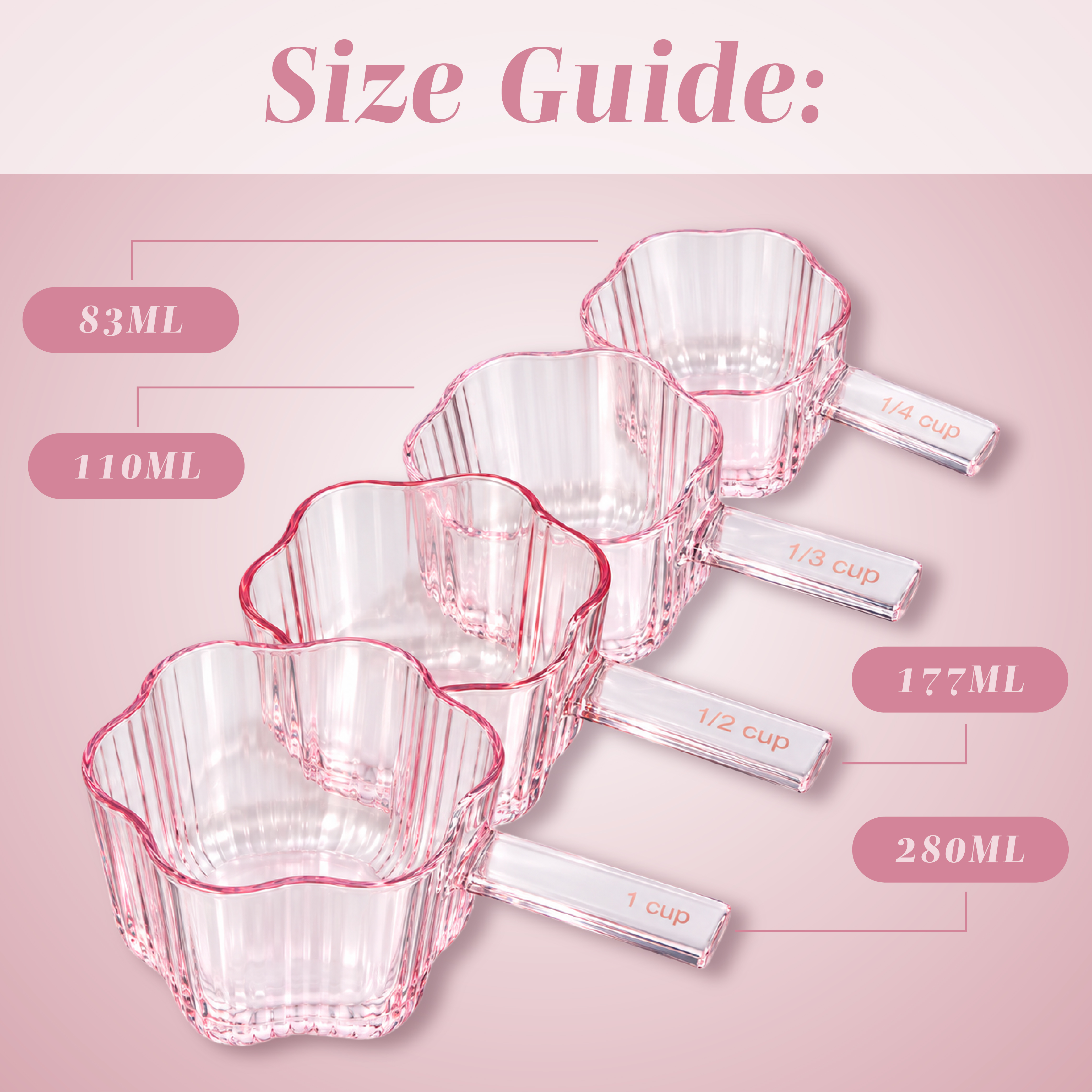 Cook With Color 8-Piece Flower Glass Measuring Cups & Spoons, Pink photo 4