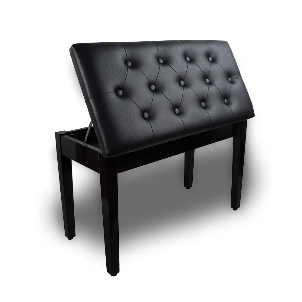 Piano Bench With Padded Cushion And Music Book Storage Compartment  Duet Wooden Seat 13.7 X 29.5 20 Inches Load 440lb Black