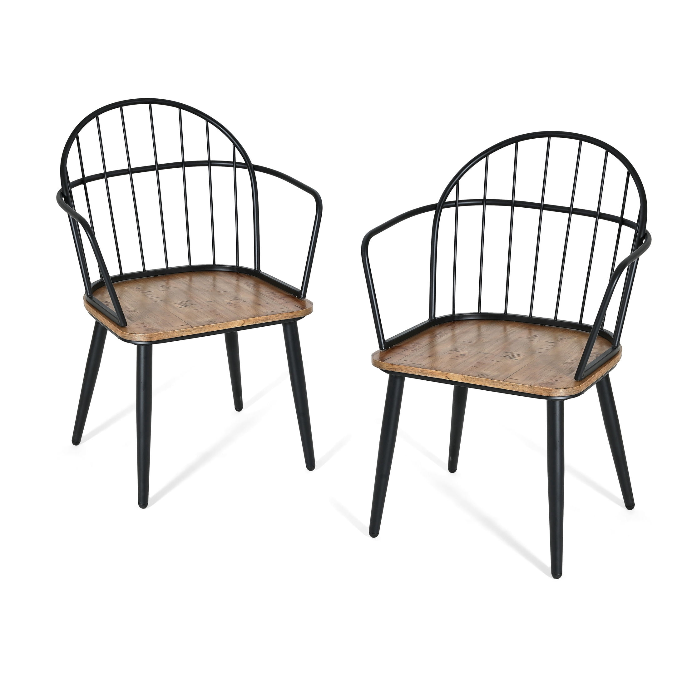 Industrial Dining Chairs with Arched Back, Wooden Seat, Matte Black Iron Base, Set of 6