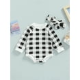 thumbnail image 2 of Autumn Infant Long Sleeve Romper Set, Baby Girls Boys Color Matching Plaid Round Collar Jumpsuit + Headwear Casual Clothes, 2 of 7