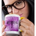 thumbnail image 2 of 3drose, Hot Pink Mosaic Dragonfly, 11oz Two-tone Yellow Mug, 2 of 6