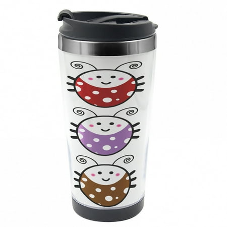 

Ladybugs Travel Mug Smiling Ladybugs Set Steel Thermal Cup 16 oz by Ambesonne
