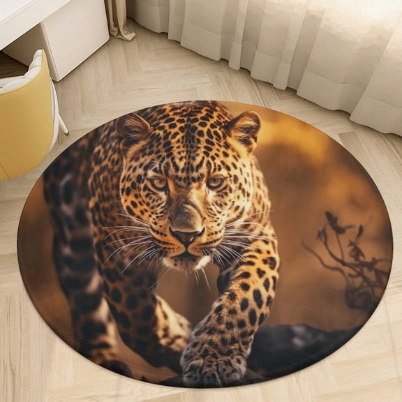 Tiger Leopard Green Leaf Round Area Rugs for Bedroom Living Room, 3FT Soft Indoor Circle Carpets, Carpet Home Decor Floor Mat
