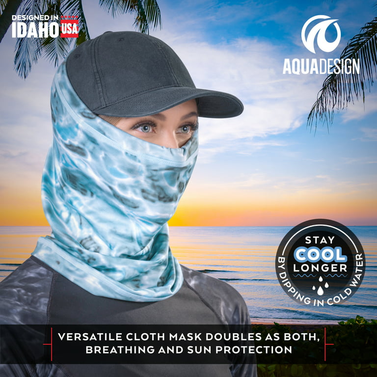 Aqua Design Face Mask Neck Gaiter Women: Adjustable Drawstring: Microfleece  UPF 50+ UV Sun Protection All-Season Reusable Bandana Scarf Cover: Aqua
