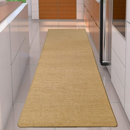 FSXUOLIPI Natural Sisal Area Rug  10 x 2.6Ft Hallway Sisal Runner Rug with Solid Border  Durable Seagrass Rug Tatami Balcony Linen Floor Mat Product Description FSXUOLIPI Sisal Runner Rug Natural Material The sisal floor mat is made of by 100% woven from natural sisal with solid cotton edge  sisal fiber is a natural product  and its use is not harmful to the human body and the environment. It is suitable for living room  entrance  kitchen  laundry room  bedroom  etc. Notice Sisal carpets are prone to discoloration in the sun for too long  so don t put them in places with strong UV rays. Light shooting and different monitors may cause the colors of items in the screen to differ slightly from the actual colors. Material: Natural Sisal Fiber Color: dark brown Size: 2.7 x 10 FT / 80 x 300 cm Package Includes: 1pc sisal runner Read more