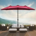 thumbnail image 3 of Costway 15Ft Patio Double-Sided Solar LED Market Umbrella Crank Burgundy, 3 of 10