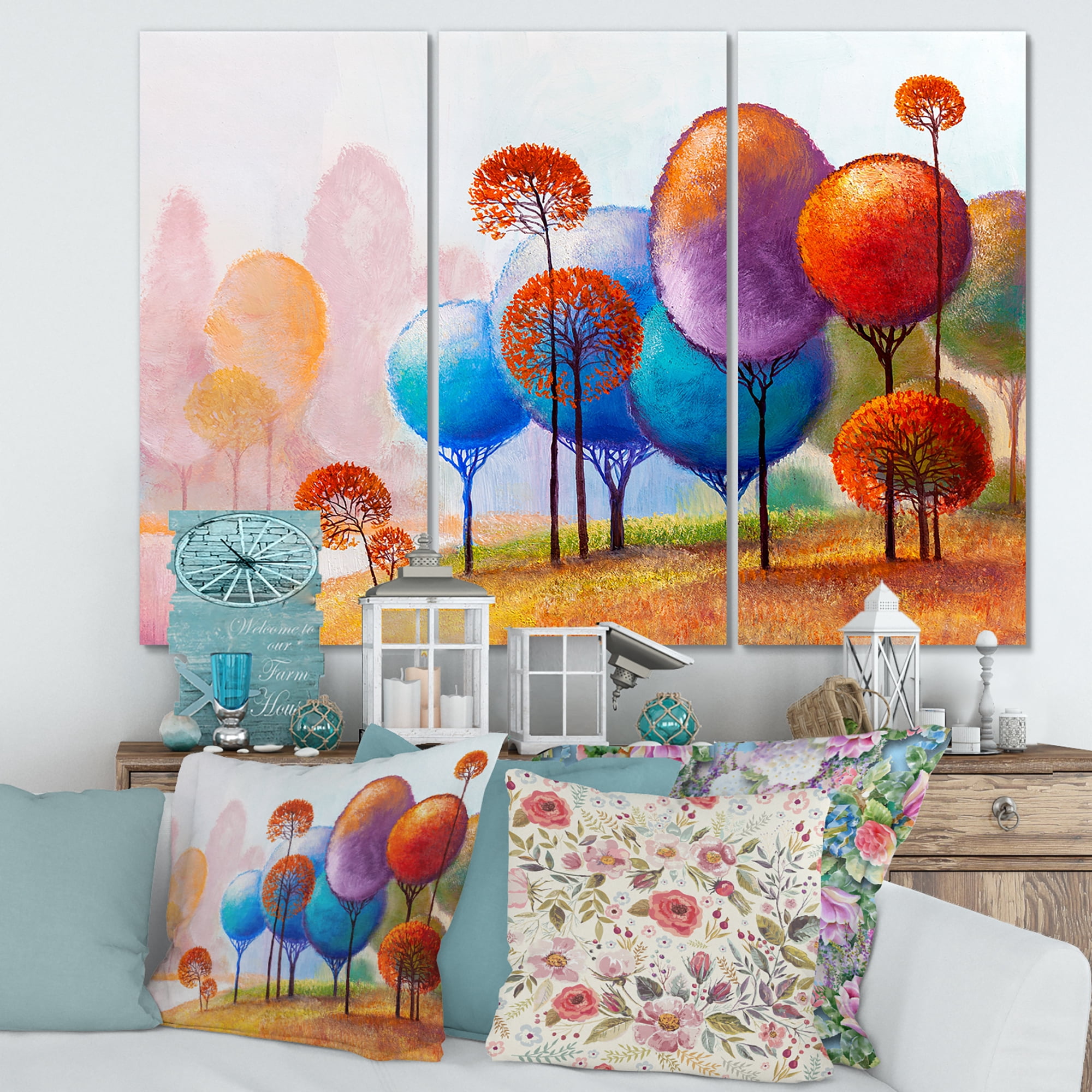Designart ' Colourful Trees Abtract Impression III ' Traditional Canvas Wall Art Print