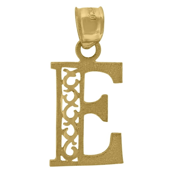 Pure 10k Yellow Gold Unisex Initial "E" Alphabet Textured Pendant 0.7g Charm