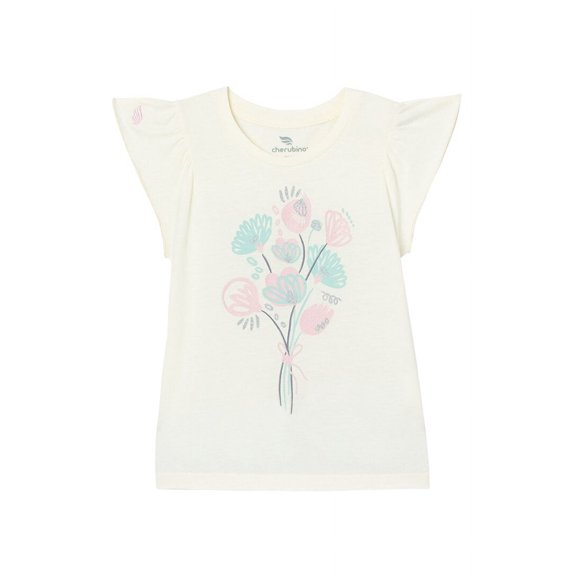Cherubino Girls' Flutter Sleeve Floral Bouquet Tee