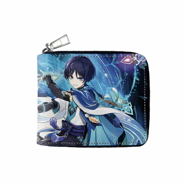 Cartera Genshins Impacts, de poliuretano, delgada y plegable, para personajes de anime