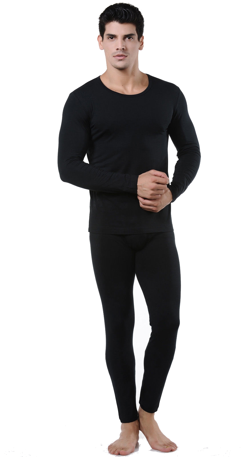 Men’s Ultra-Soft Tagless Fleece Lined Thermal Top & Bottom Underwear Set, Black, Large - image 2 of 5
