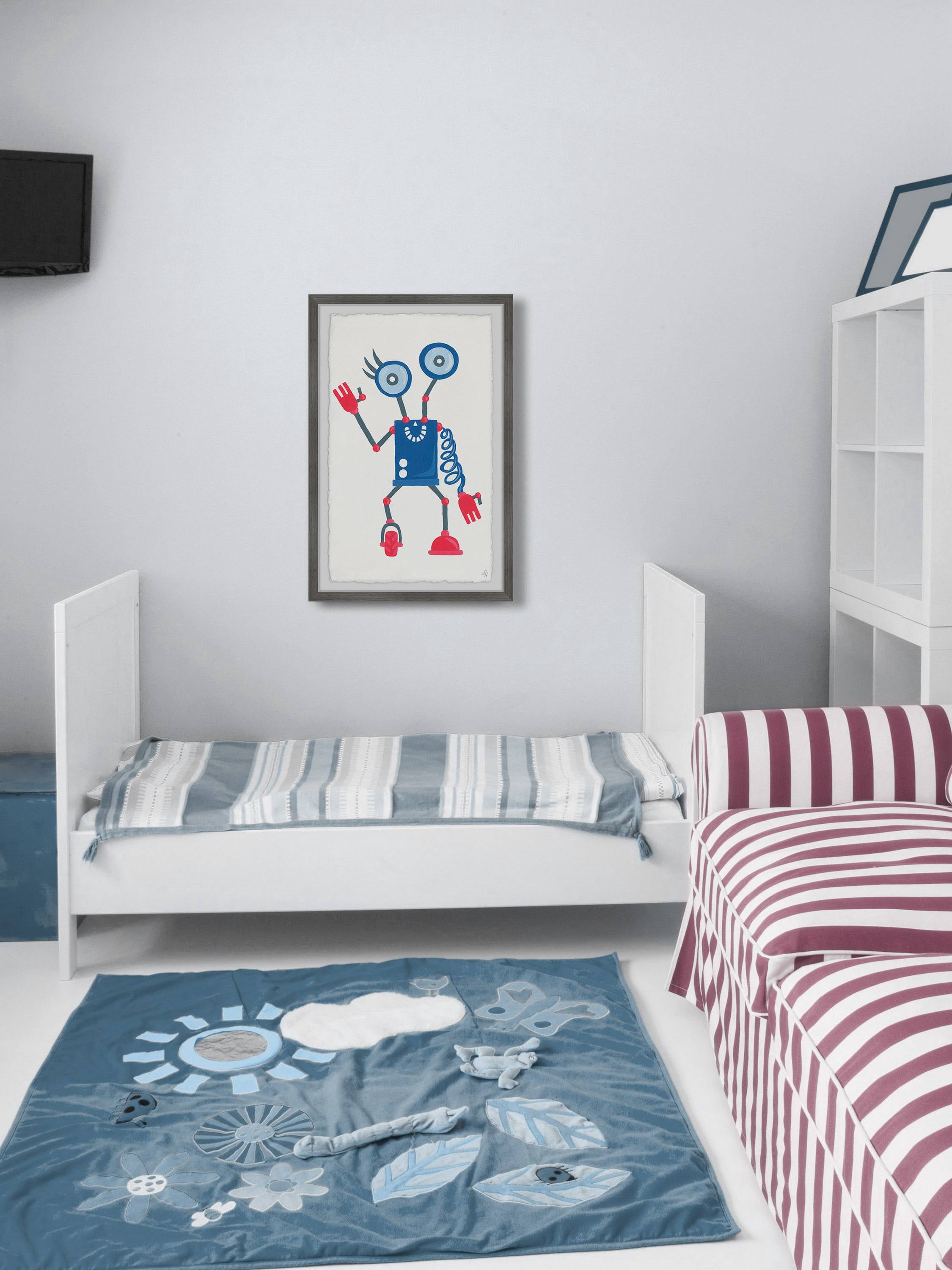 Marmont Hill Quirky Robot Framed Wall Art, 12.00" x 1.50"