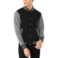 thumbnail image 1 of Hat and Beyond Mens Varsity Brushed Fleece Button Up Large Striped Collar Cuff Pocketed Coat Jacket, 1 of 6