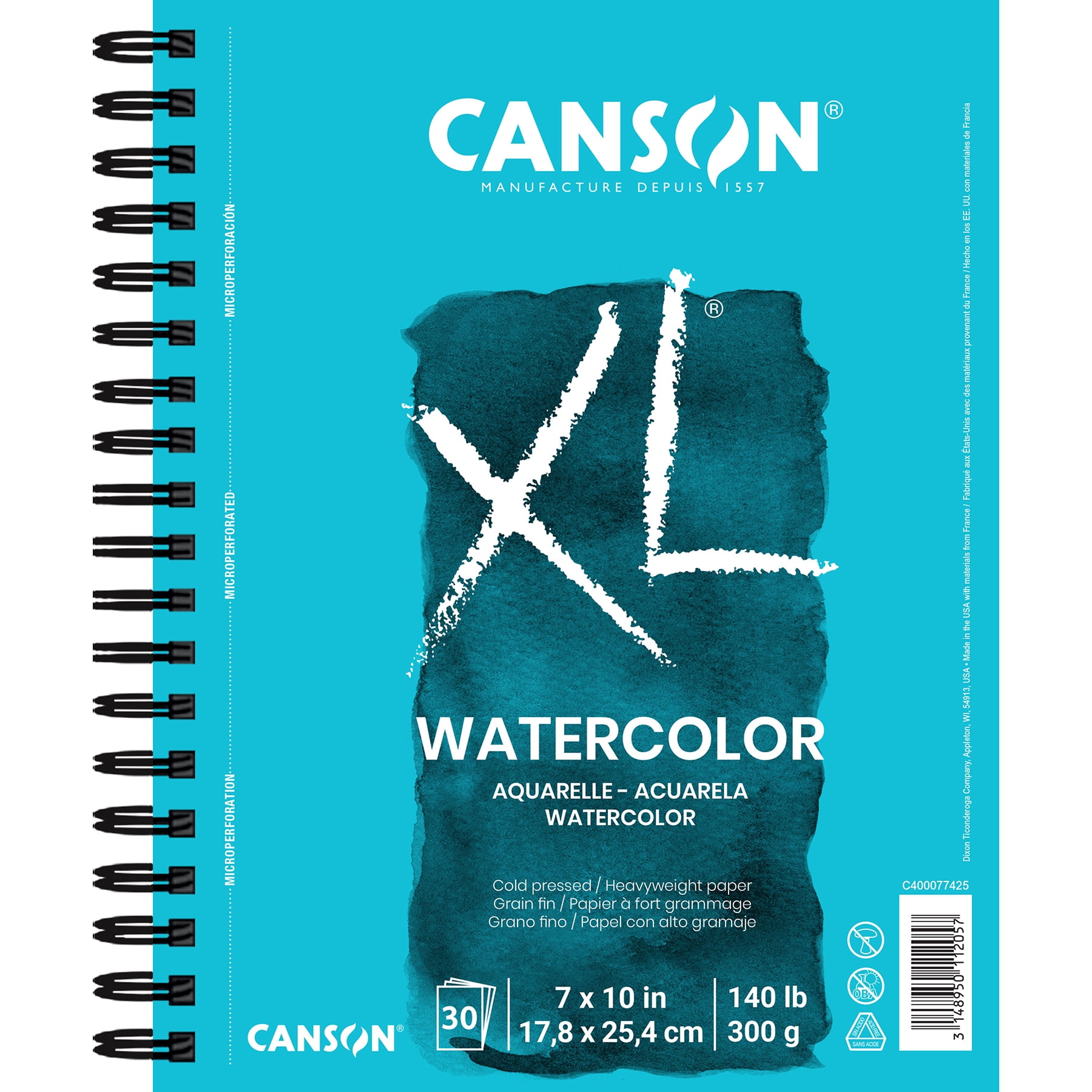 Canson XL Series Watercolor Pad, Heavyweight White Paper, Side Wire Binding, 30 Sheet, 7x10 inch, Pack of 3