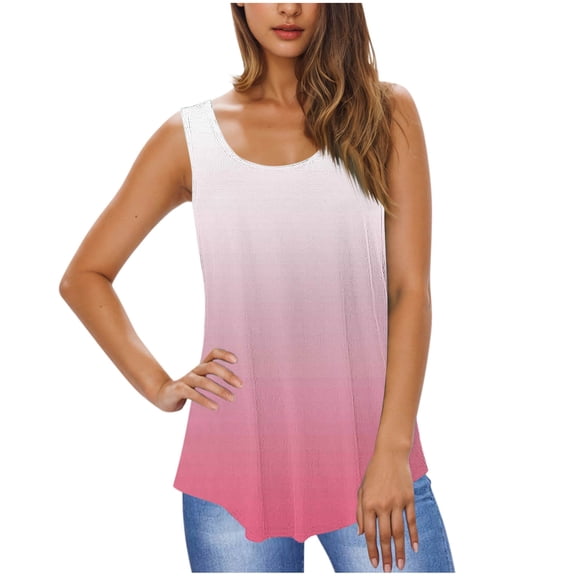Tank Tops For Women Sevevn Women's Fashion Solid Round-Neck Loose Sleeveless T-Shirt Pullover