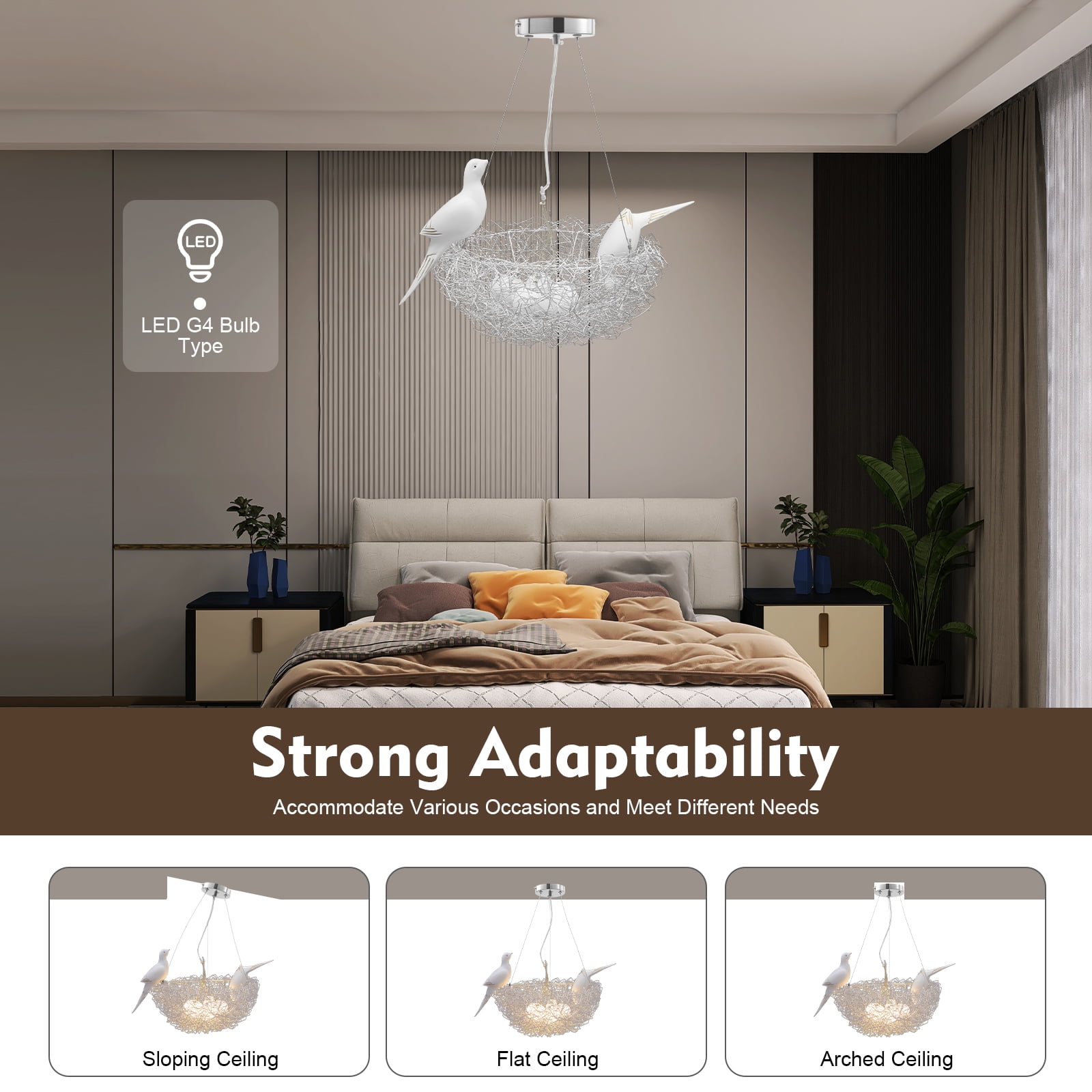 5 Light Bird’s Nest Chandelier Ceiling Lamp Pendant Lamp Hanging Light Lighting Fixture for Dining Room Living Room Bedroom