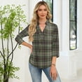 thumbnail image 5 of Wutalume Womens Tops with 3/4 Sleeve, V-Neck Shirt with Plaid Print for Business Casual, Office Attire, Smart Casual Looks, and Comfortable Fit,Army Green L, 5 of 7
