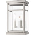 thumbnail image 5 of 7.5 inch 2 Light Brushed Nickel Outdoor Wall Lantern with Clear Glass Shade backed with Solid Brass material for patio, front porch, entryway and more, 5 of 6
