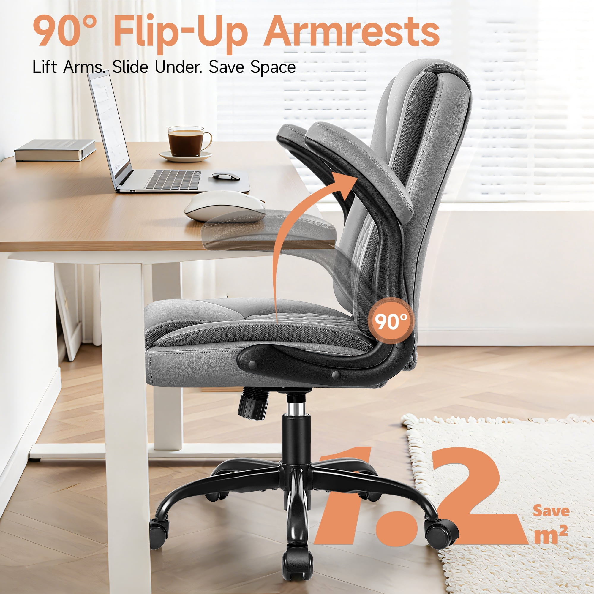 COOLHUT Office Executive Chair High Back Adjustable Managerial Home Desk Chair, Office Computer Chair with Lumber Support, Swivel PU Leather Chair for Home Office, Gray