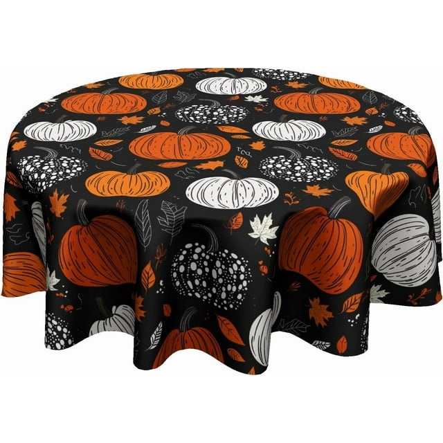 Nappe Citrouille d'Automne Ronde - Nappe d'Automne Ronde 60 Pouces avec Feuille d'Érable, Housse de Table pour Repas Saisonniers, Fête de l'Action de Grâce