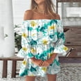 thumbnail image 2 of Summer Savings! Enjoytime Women's Summer Holiday Dresses 2024 Off The Shoulder Puffy Sleeves A Line Dresses Ruffle Tropical Floral Printed Hawaiian Dresses for Women, 2 of 4