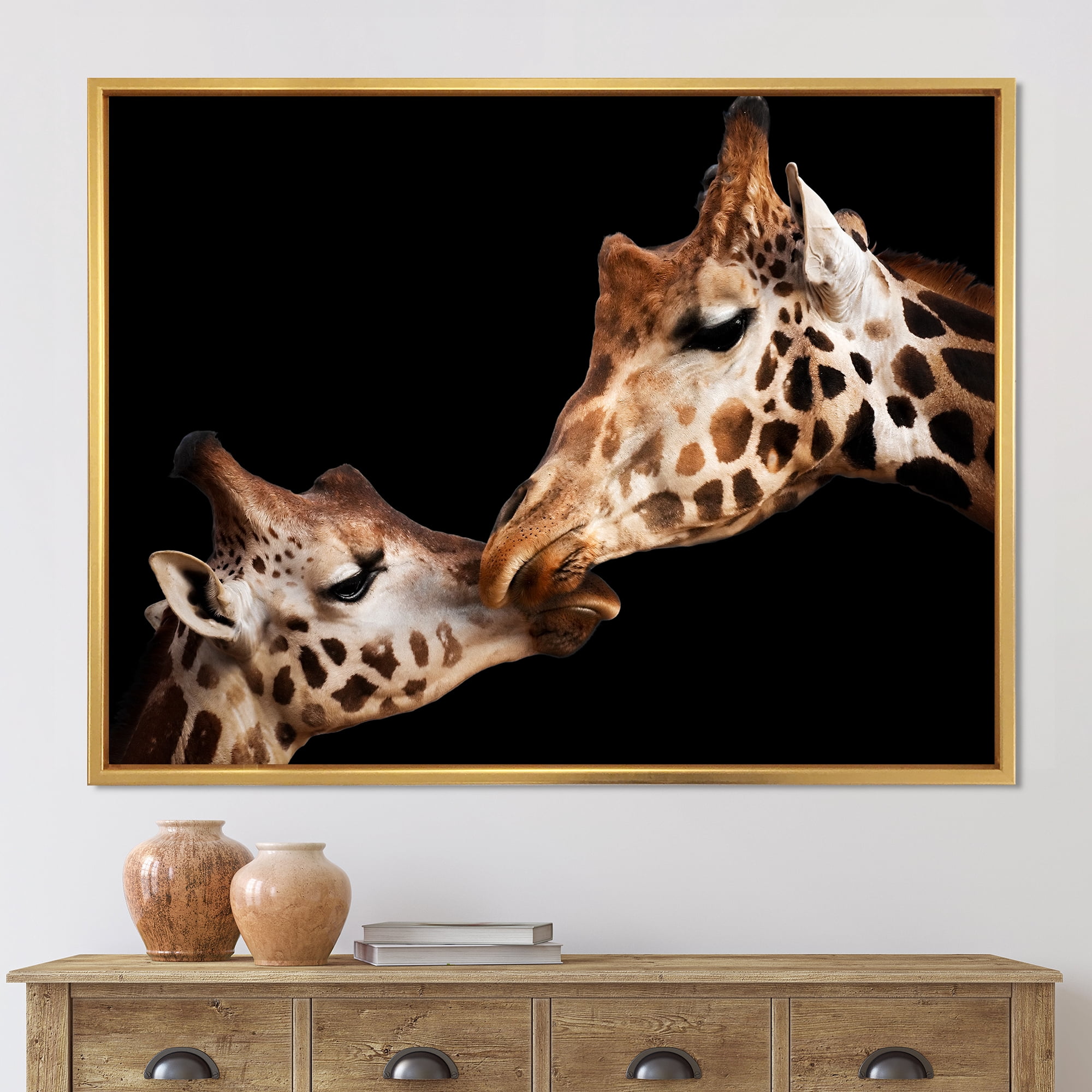 Close UP Of Two Giraffes Kissing II 20 in x 12 in Framed Photography Canvas Art Print, by Designart