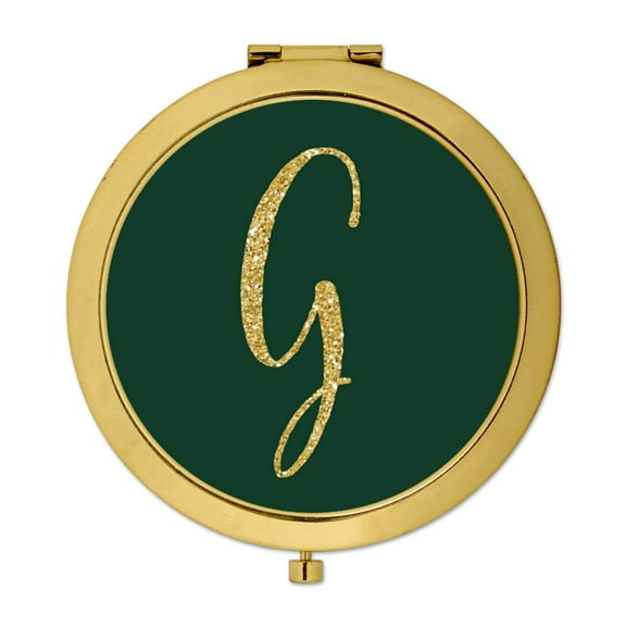 Koyal Wholesale Gold Compact Mirror Bridesmaid's Wedding Gift, Emerald Green, Monogram Letter G, 1-Pack