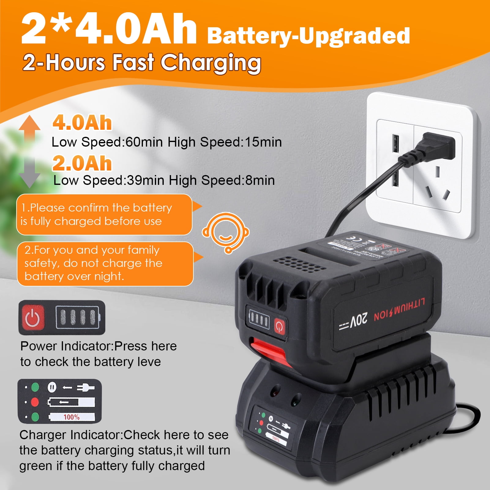 Cordless Brushless Leaf Blower, 20V 800CFM 160MPH & 6 Speed Levels with 2 X 4.0Ah Batteries &  Fast Charger for Patio Cleaning, Lawn Care, Blowing Leaves and Dust
