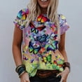 thumbnail image 2 of CHOK Vêtements pour Femmes Liquidation Mode Femme Blouse à Col Rond Imprimé Manches Courtes T-Shirt Hauts d'Été, 2 of 6