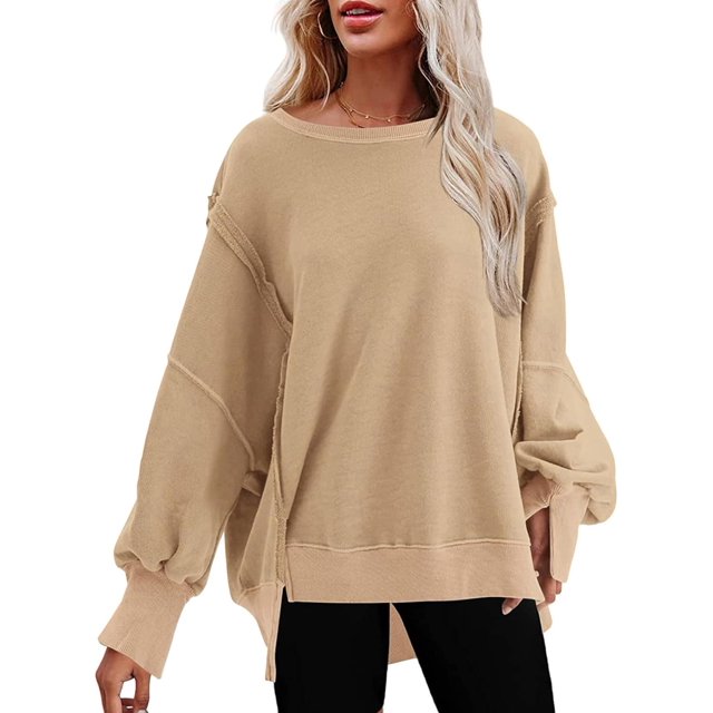Sweat-shirts pour Femmes Col Rond Chute Légère Couleur Unie 2023 Mode Chaud Coupe Oversize Sweat-Shirts