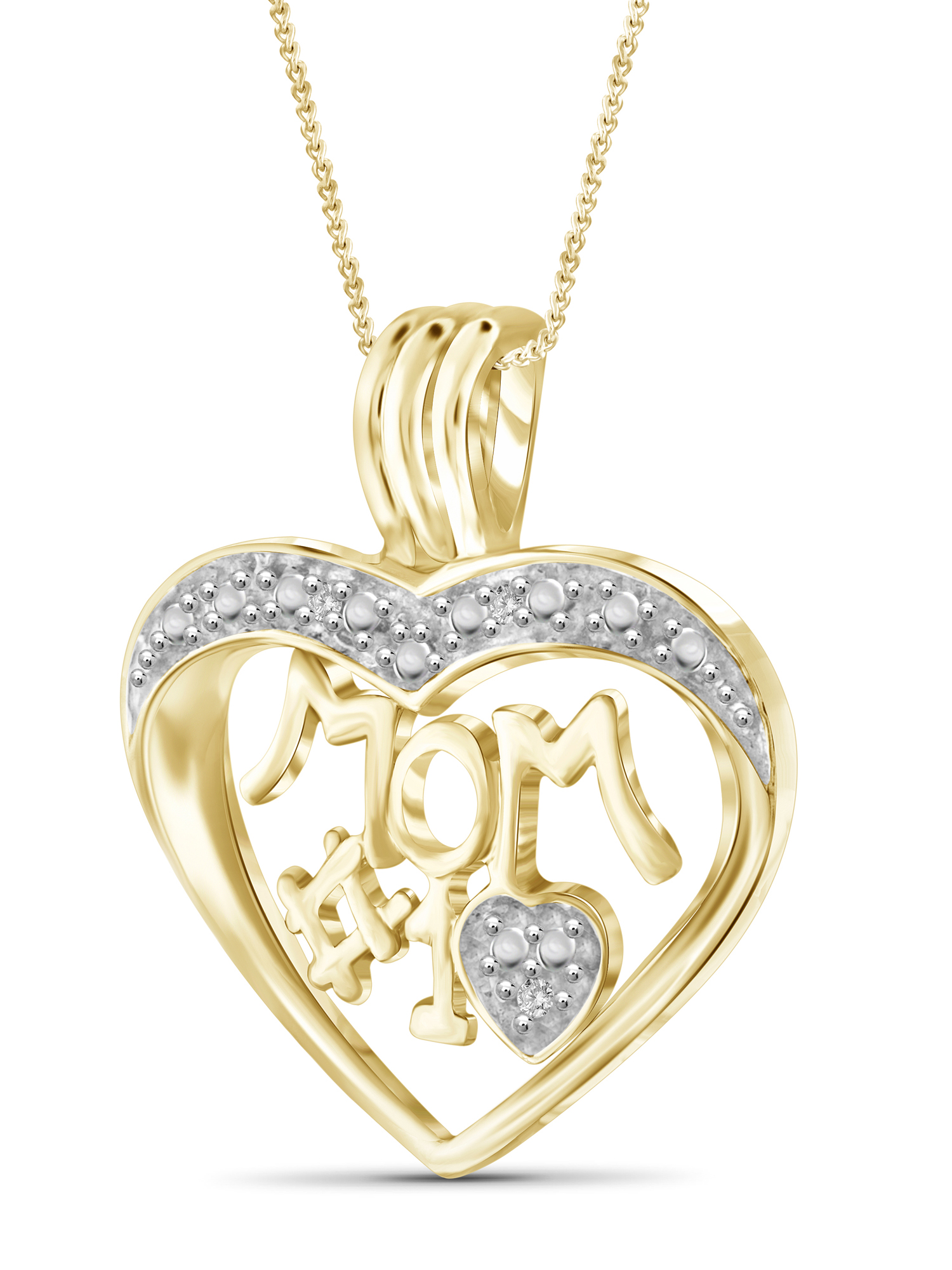 JewelersClub Mom Necklace 14K Gold Plated Necklace for Women – Beautiful Accent White Diamonds + 14K Gold Plated Mother Daughter Necklace – Mothers Day Gifts Necklaces for Women