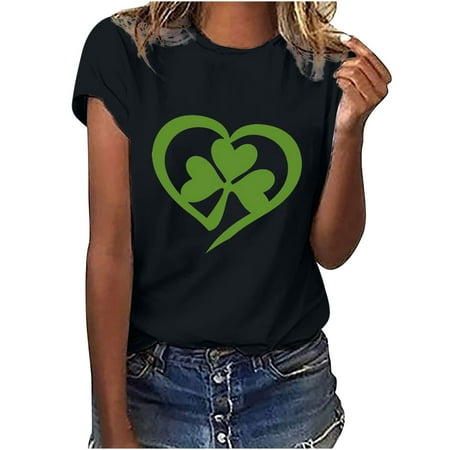 

Ziloco Short Sleeve Round-Neck Blouses & Shirts Women Crewneck St. Patrick s Day Print T-shirts Fashion Comfortable Female Blouses Tops wo82top Corset Tops For Women