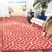 Safavieh Courtyard Lavern Geometric Indoor/Outdoor Area Rug, Red/Bone, 7'10" x 7'10" Square